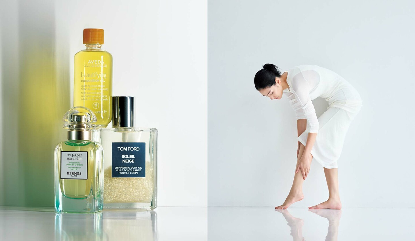 アヴェダ、トム  フォード ビューティ、エルメスのボディオイルとモデルの大塚まゆかさん
