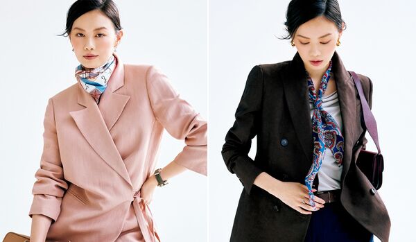 肌映え効果も!ジャケットのVゾーンを鮮度アップさせる「スカーフ」テクニック|強く主張させずにニュアンスを添えて