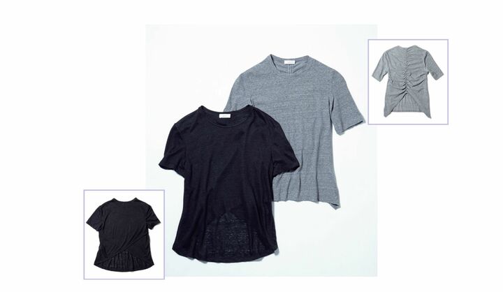 ●データ　Tシャツ［グレー］￥19,000　素材：コットン100％　サイズ展開：XS、S、M、L・［ブラック］￥18,000　素材：リネン100％　サイズ展開：XS、S、M、L（コロネット〈エー・エル・シー〉）色展開：ほかにホワイト