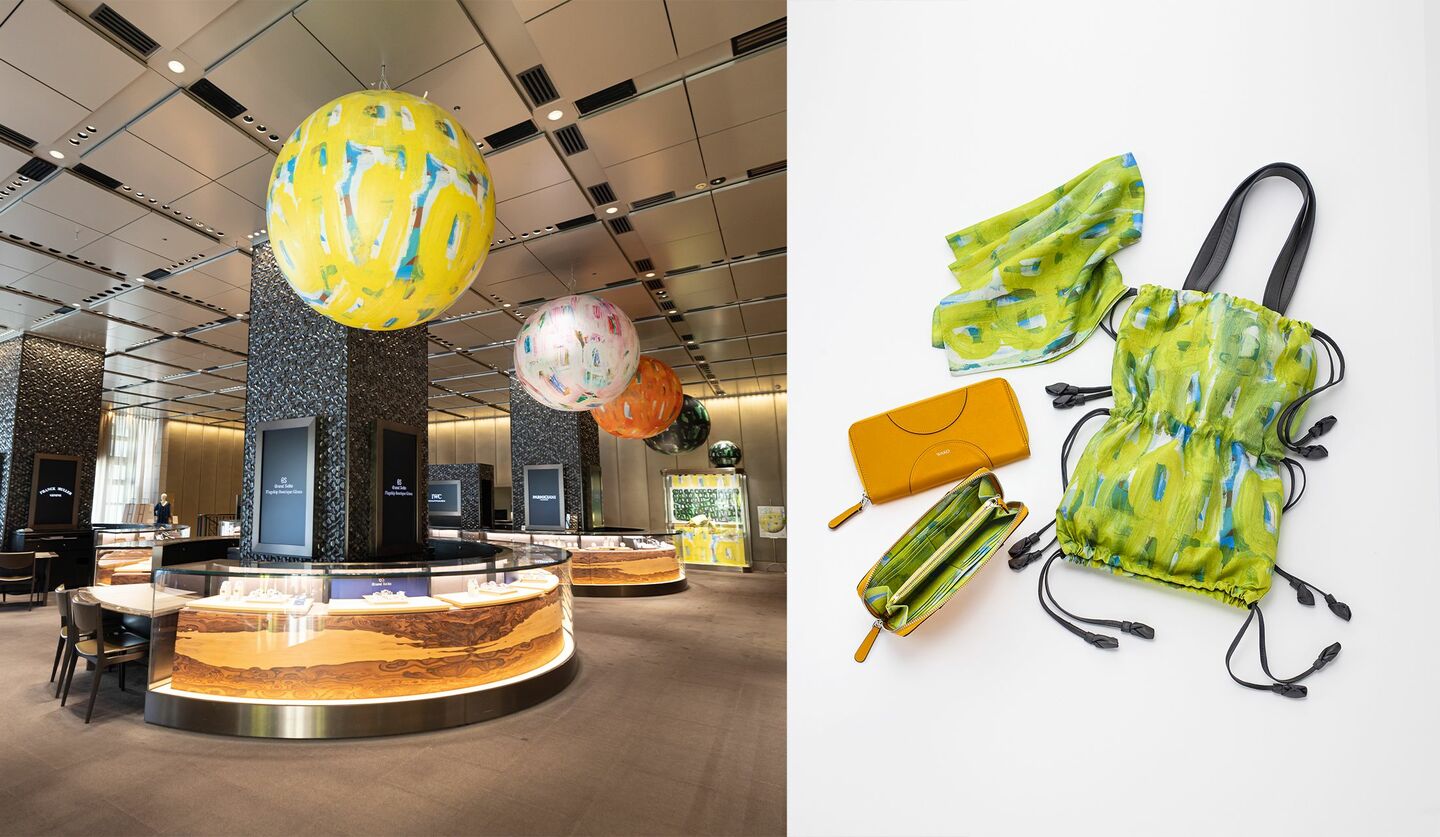 銀座・和光本店にて開催中の「ヘラルボニー」との特別企画展『Wako Sustainability Month GOOD LOOP 2026 くりかえす時間の先に、美をみる。感じること⇄⽣きること』の内観カットと、販売中の限定アイテム