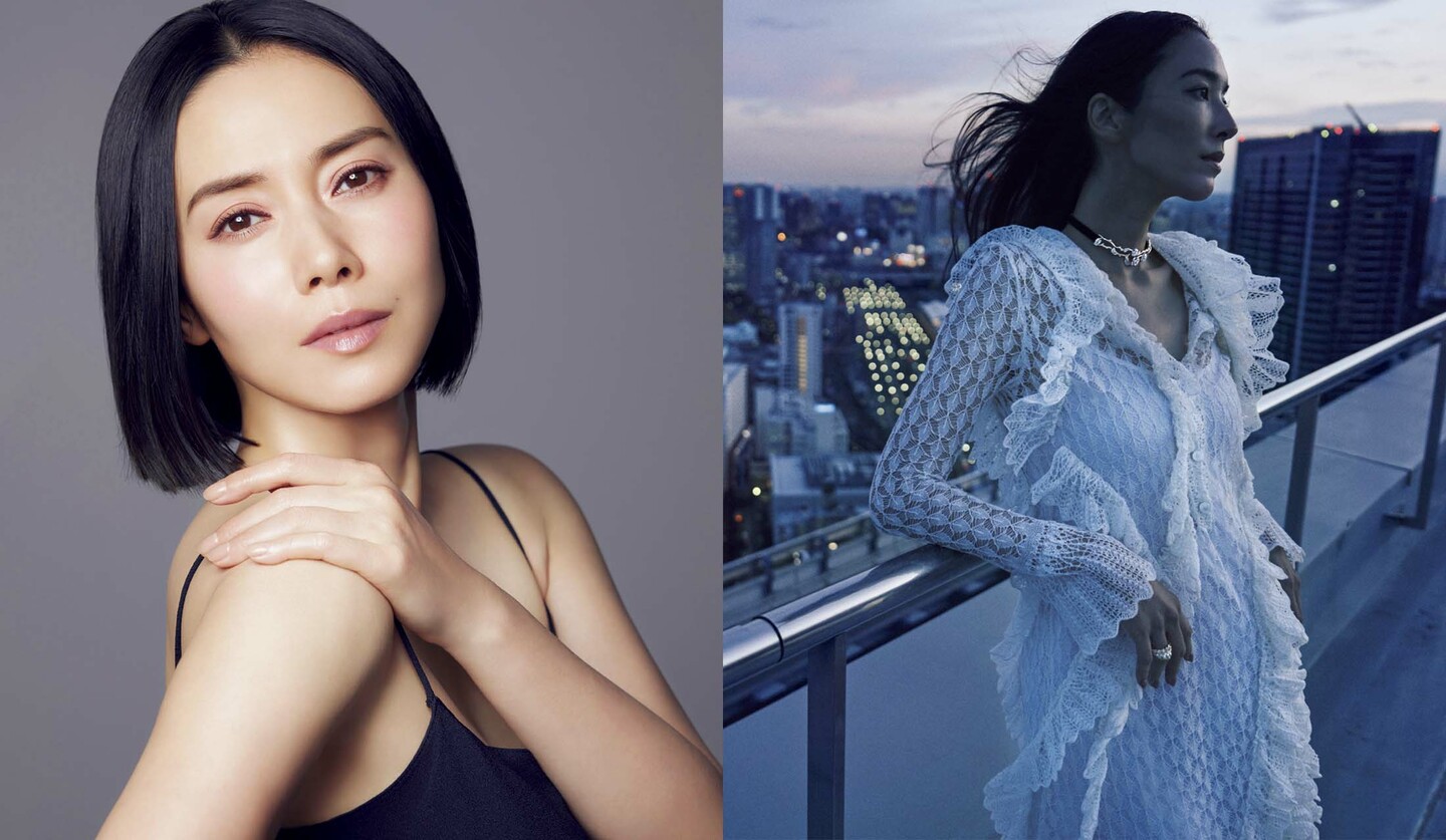 俳優の中谷美紀さんとディオールのドレスを纏ったモデルの立野リカさん