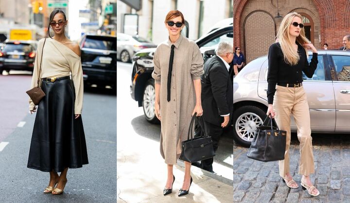 海外セレブのベージュ×黒コーデ