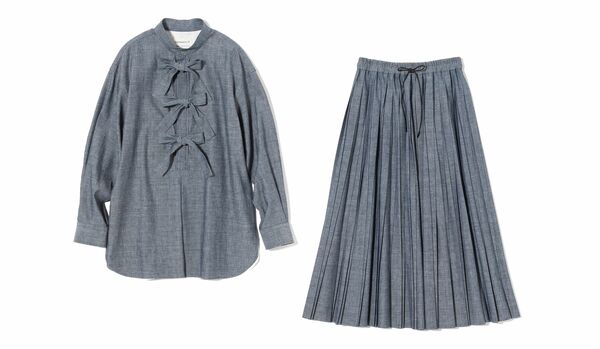 【デパリエ】大人のための洗練デニム｜上品な佇まいに導く程よいハリ感のシャンブレー素材を纏ったブラウス＆スカート