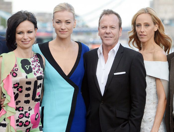 2014年5月 イギリスプレミア。左から、、イヴォンヌ・ストラホフスキー、キーファー・サザーランド、。