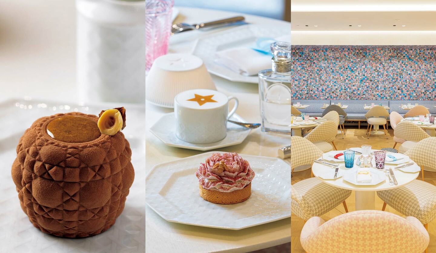 「カフェ ディオール by Anne-Sophie Pic Ginza」のスイーツと店内