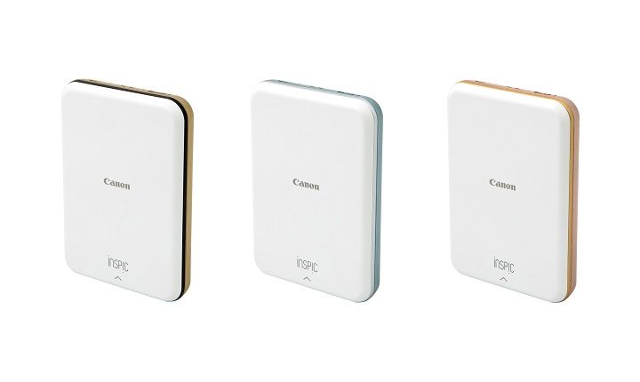 Canon ミニフォトプリンター「iNSPiC PV-123」カラー:ピンク、ブルー、ゴールド サイズ:縦118×横82×高さ19mm 重さ:160g オープン価格 ※印刷には専用紙「キヤノン用ZINKフォトペーパー(ZP-2030-20/ZP-2030-50)」が別途必要です。