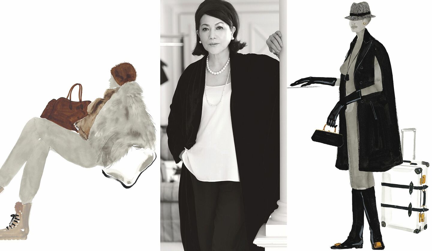 イラストレーターの緒方 環さんが描いた大人女性の洗練コーデの画像