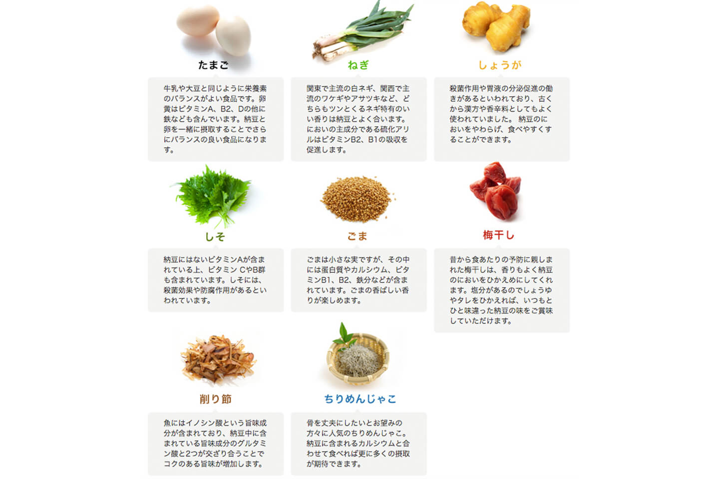 タカノフーズのwebサイトでは、おすすめの薬味とその効能が詳しくチェックできます