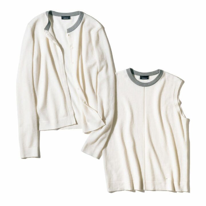 ニットカーディガン￥189,000・ノースリーブニット￥88,000（アクリスジャパン〈アクリス〉）　[Precious2018年10月号104ページ] 