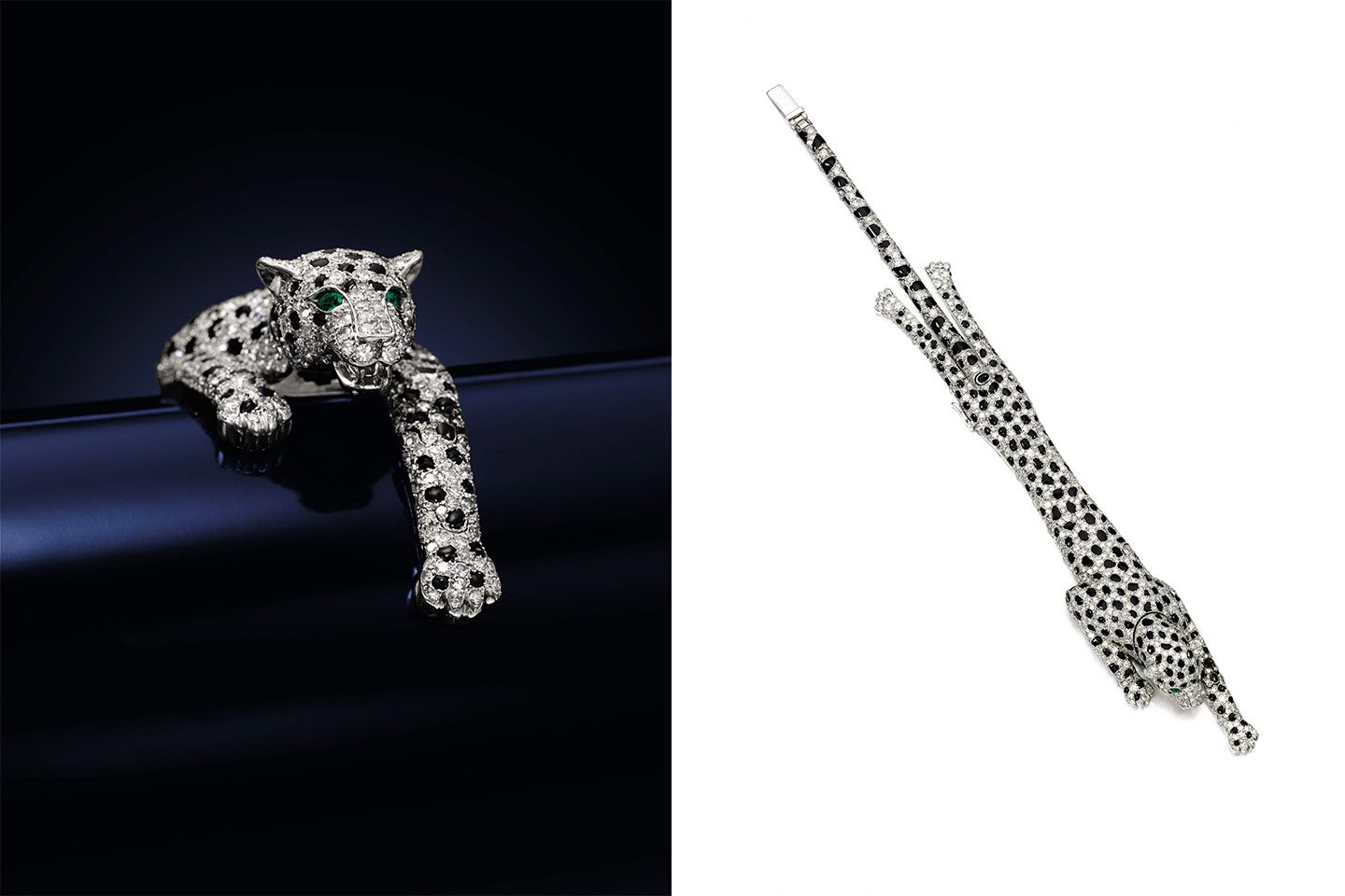ウィンザー公爵夫人着用のブレスレット。「Panther Bracelet」(Cartier)落札価格:4,521,250GBP(英ポンド)【オニキス×ダイヤモンド×エメラルド】(参考価格:日本円で¥585,140,175 1英ポンド129.42円計算/2019年9月4日レート)