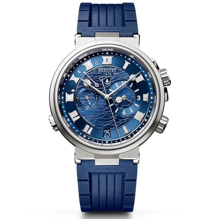 「マリーン アラーム ミュージカル 5547」￥4,320,000 自動巻き【ケース径：40mm】［ホワイトゴールドケース×ラバーストラップ］（ブレゲ ブティック銀座）