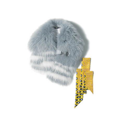 ファー【縦69×横11cm】¥168,000・イエロー【縦119×横5cm】¥20,000(フェンディ ジャパン)