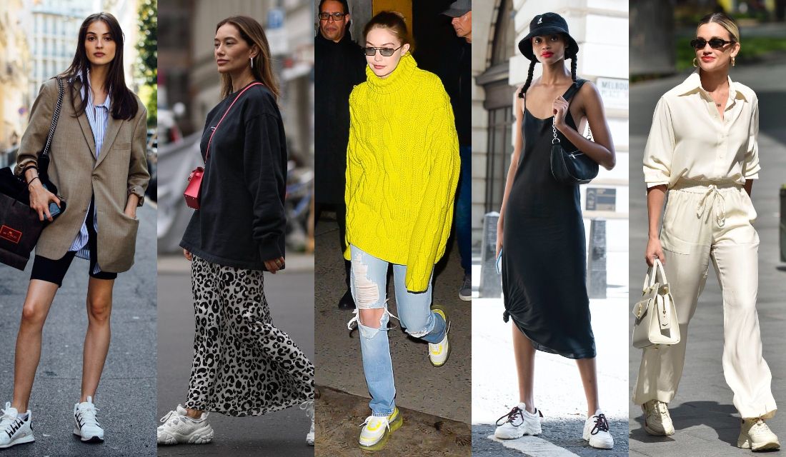 スニーカー ファッションは色の女性のファッションをつづり合わせて