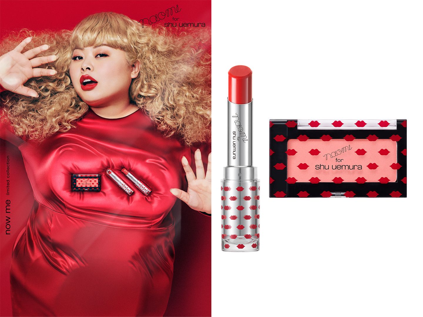 左/©naomi for shu uemura、右/シュウ ウエムラ ルージュ アンリミテッド RD 02 ¥3,200、グローオン F M ソフト コーラル(レフィル) ¥2,500 *カスタムケース ¥700(2019年7月20日限定発売)