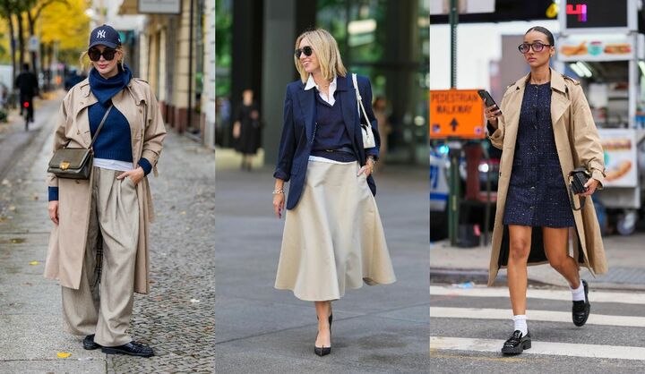 海外インフルエンサーのネイビー×ベージュコーデ