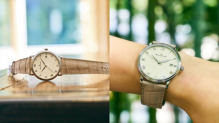 ブランパンの時計「ヴィルレ」コレクションを付けた女性の手元