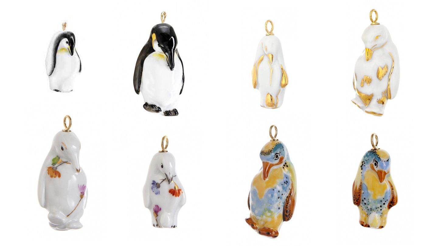 上段・左から/ペンダント「ネイチャーライト」ペンギン(ハーフ)¥45,000、ペンダント「ネイチャーライト」ペンギン(フル)¥78,000、ペンダント「ゴールド」ペンギン(ハーフ)¥45,000、ペンダント「ゴールド」ペンギン(フル)¥55,000