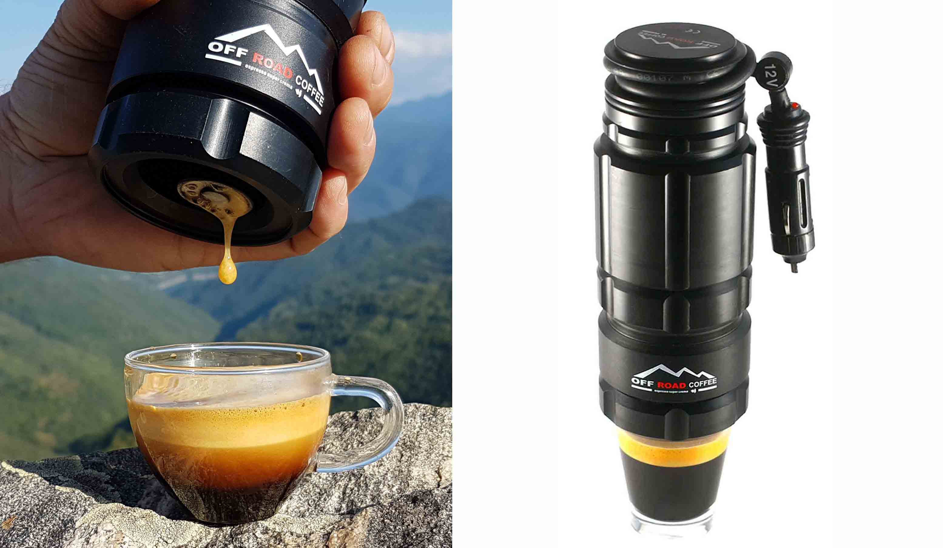 グローチャー OFFROAD COFFEE ツーリングに携行する人も増えている。本体サイズ・重量:(ヒーター装着時)約幅70×高さ180mm・約780g。¥29,800(グローチャー)