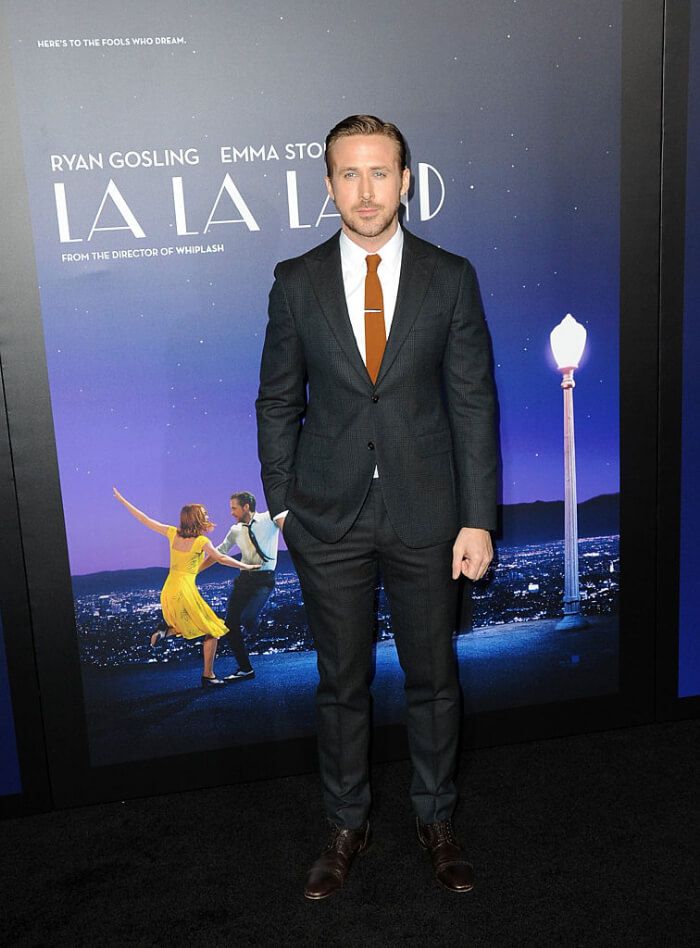 主演を務めたライアン・ゴズリング。2016年12月6日、ロサンゼルスのマン・ヴィレッジ・シアターで行われたプレミアにて。