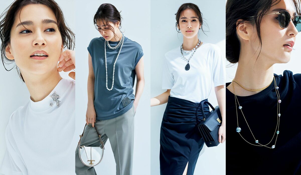 まとえば無敵！Tシャツに「パール」をレイヤードして“大人の洗練コーデ 