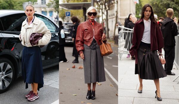 フェミニンさとボリューム感が新鮮！今年らしく纏うミディ丈スカートの装い３選【海外スナップ】