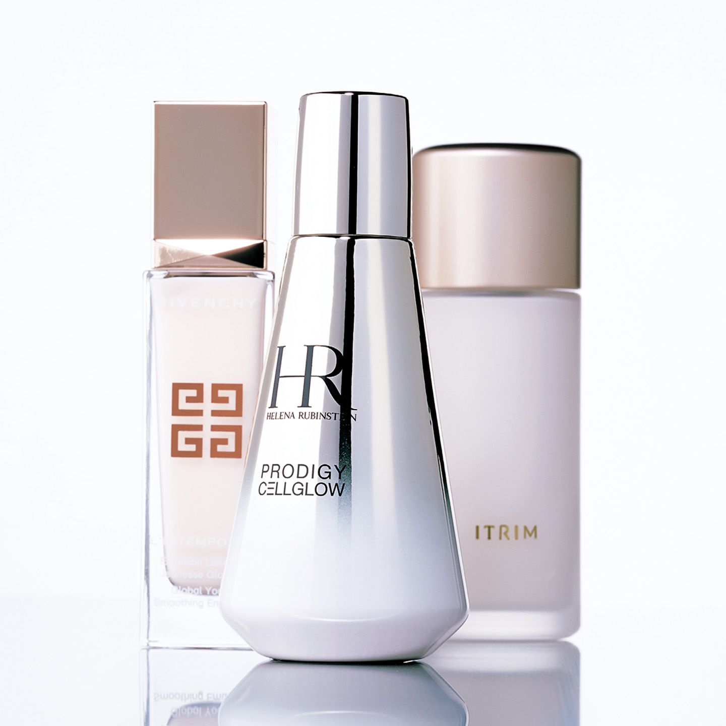 左から/■1:パルファム ジバンシイ ランタンポレル エマルジョン 50ml ¥21,000、■2:ヘレナ ルビンスタイン プロディジー CELグロウ エッセンス エマルジョン 100ml ¥50,000、■3:ITRIM エレメンタリー スキンエマルジョン 75ml ¥20,000
