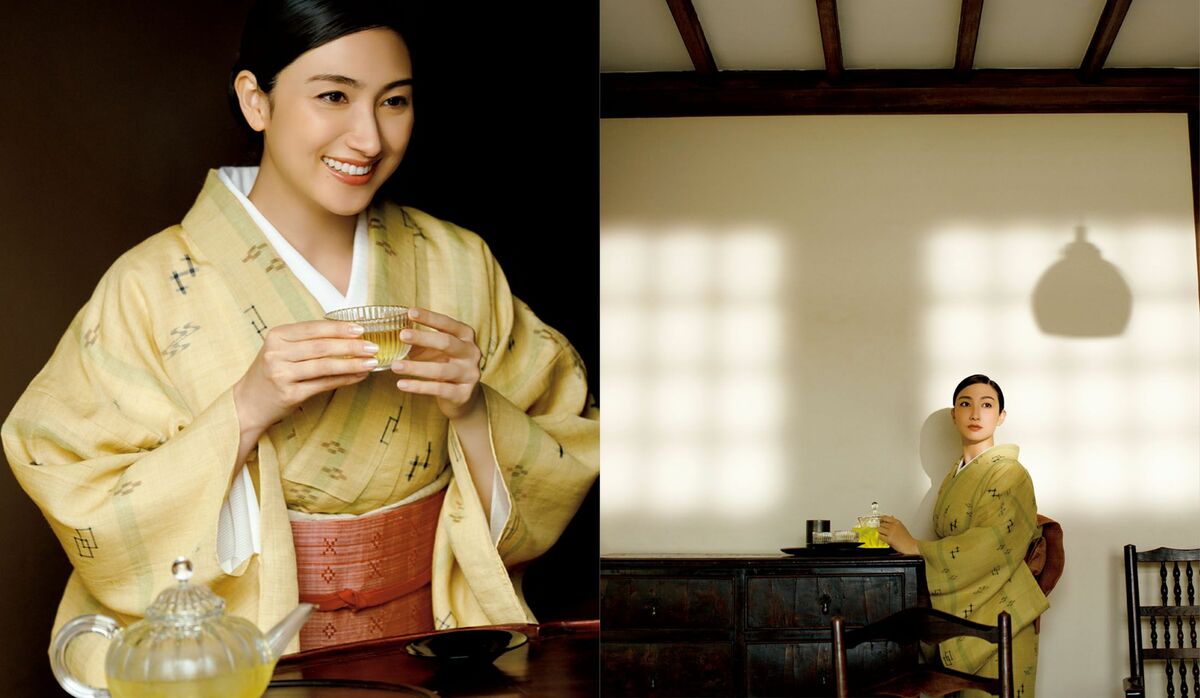 香椎由宇さんの“美”が際立つ「八重山上布の着物に芭蕉布の帯」黄色と赤