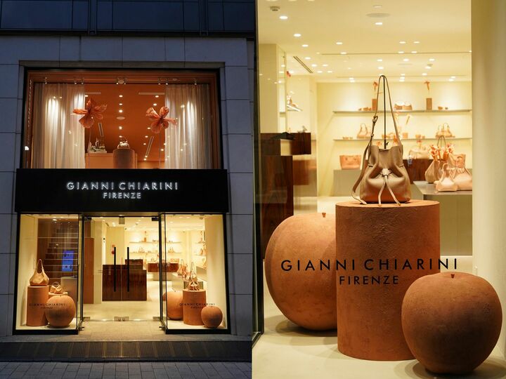 「ジャンニ キアリーニ銀座店」の店内カットとショーウィンドウ