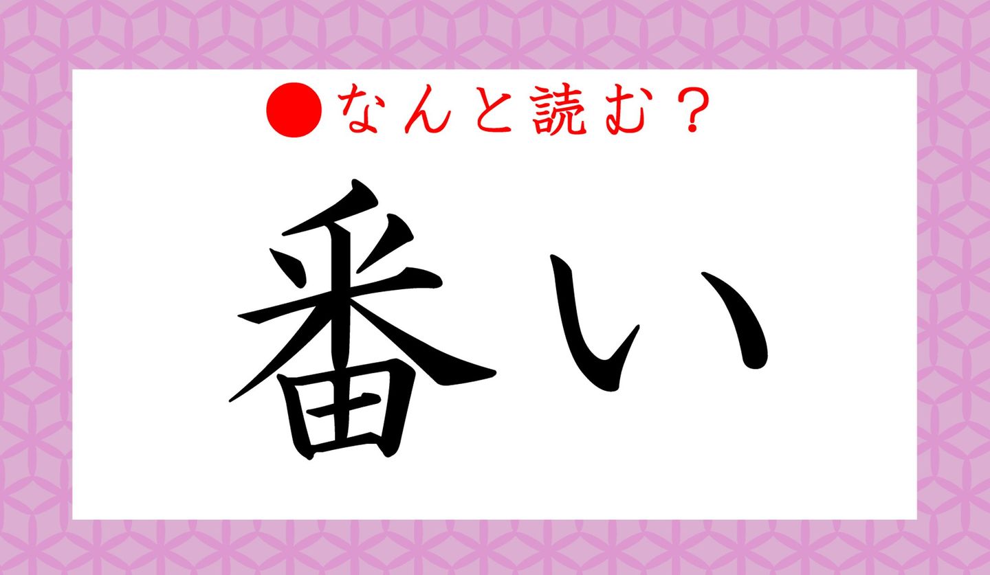 日本語クイズ出題画像　難読漢字「番い」　なんと読む？
