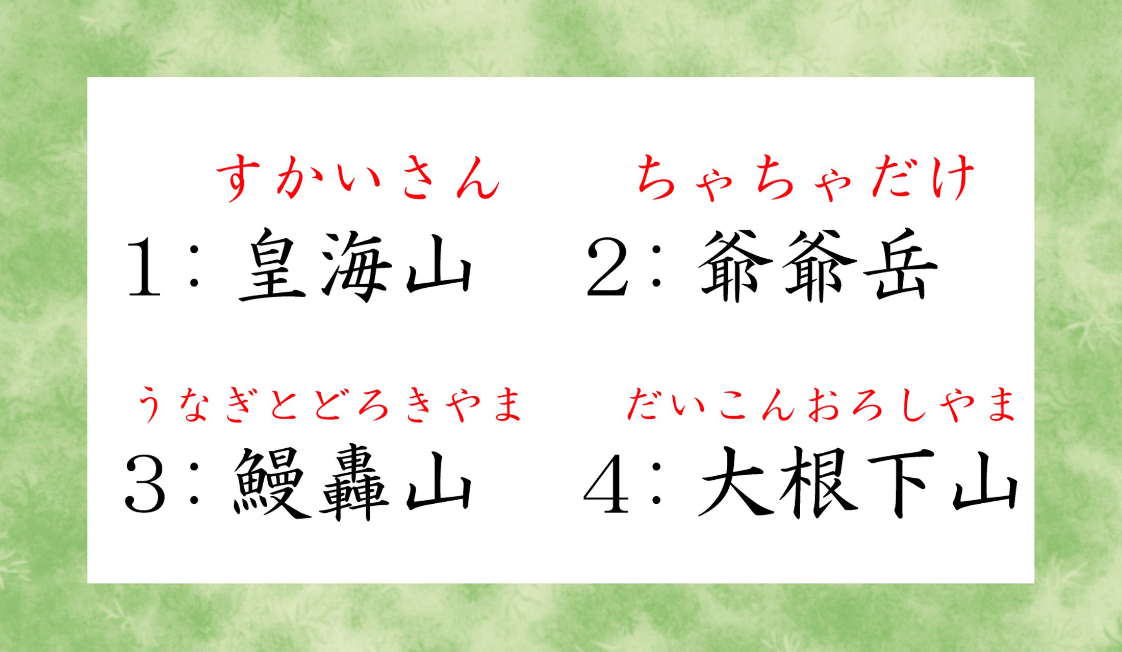 「すかい」と入力しても「皇海」とは出ませんが、「すかいさん」と入力すると「皇海山」が出て来ます!