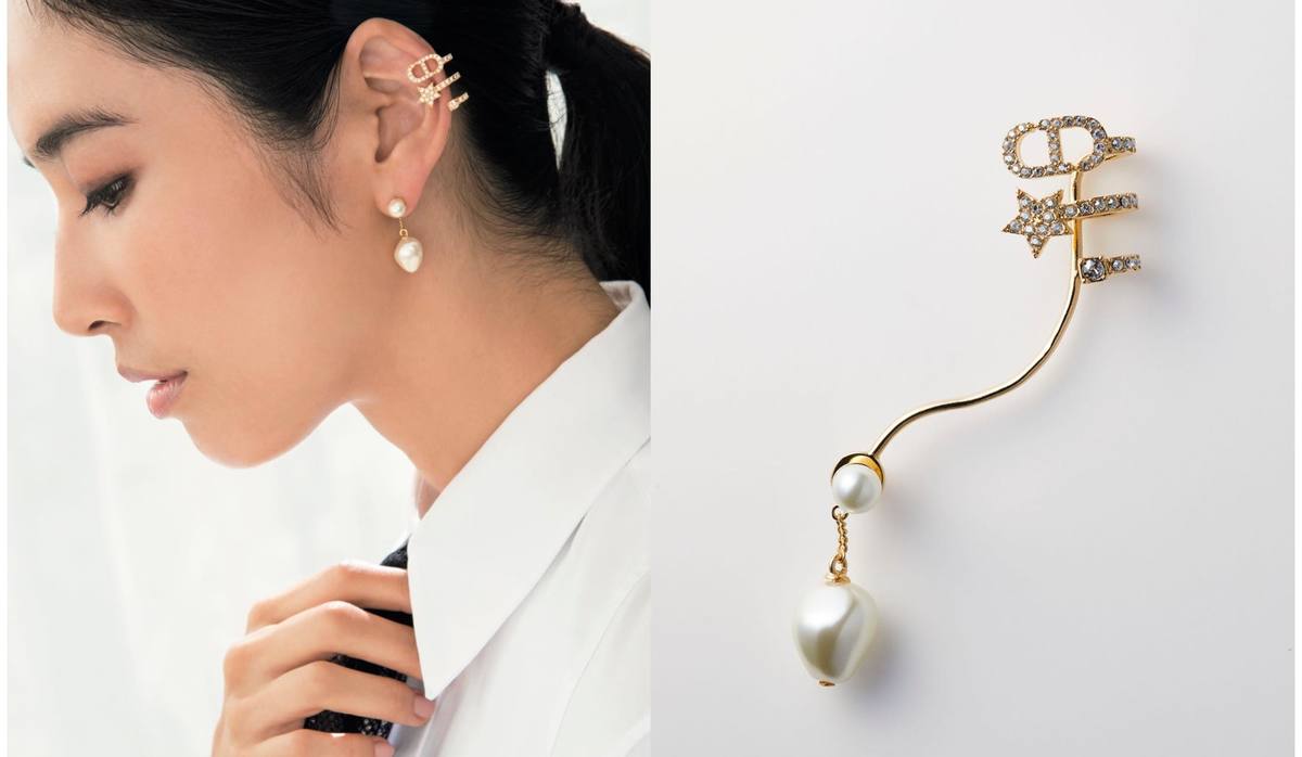 Dior 片耳パールピアス　イヤカフ付き