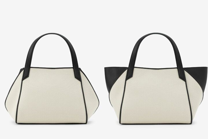 バッグ「ジオ トートキャンバス」￥286,000【サイズ：縦19×横21×マチ17cm、素材：キャンバス・カーフスキン（牛革）、色：サンド／ブラック】