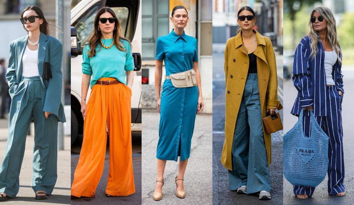 New balance ターコイズブルーセーターとグレージュスカート スカート