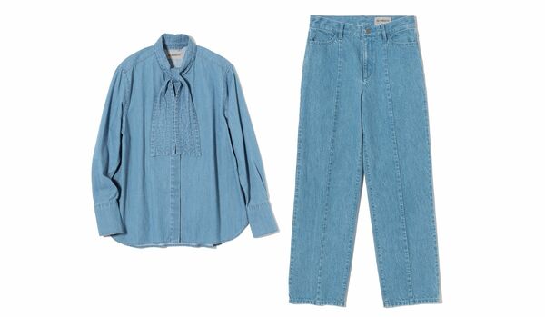 【オブリオ】大人のための洗練デニム｜ソフトな生地と柔らかな色味のライトブルーが抜け感を授けるシャツ＆パンツ