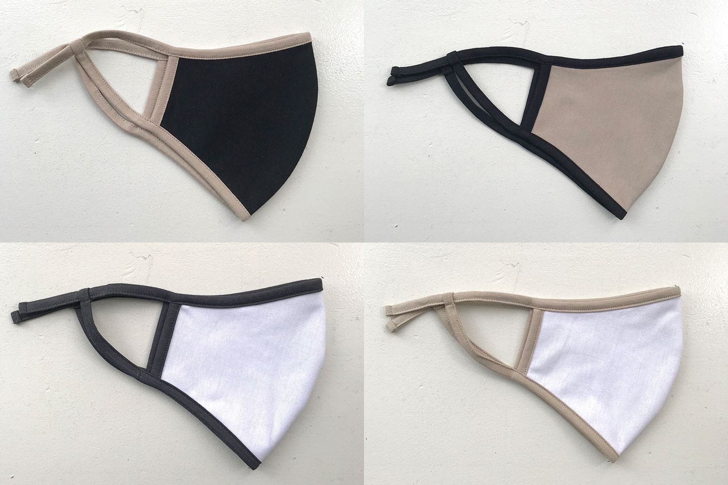 左上 Black × Beige、右上 Beige × Black、左下 White × Gray、右下 White × Beige
