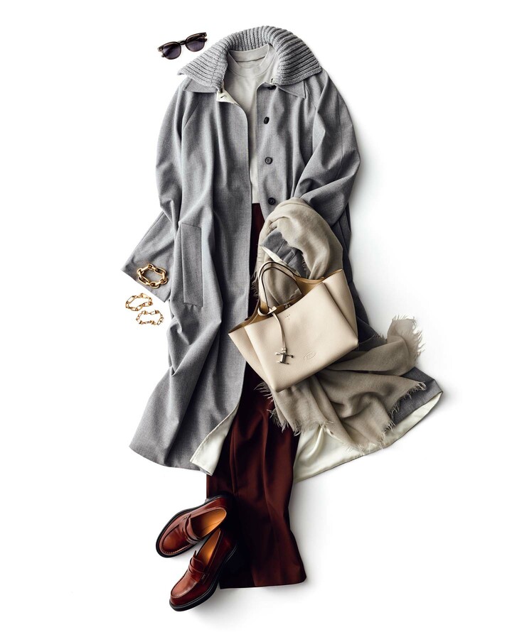 グレー×ブラウンのコーディネート