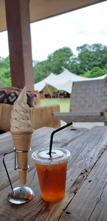 アイスティーとソフトクリームで一休み