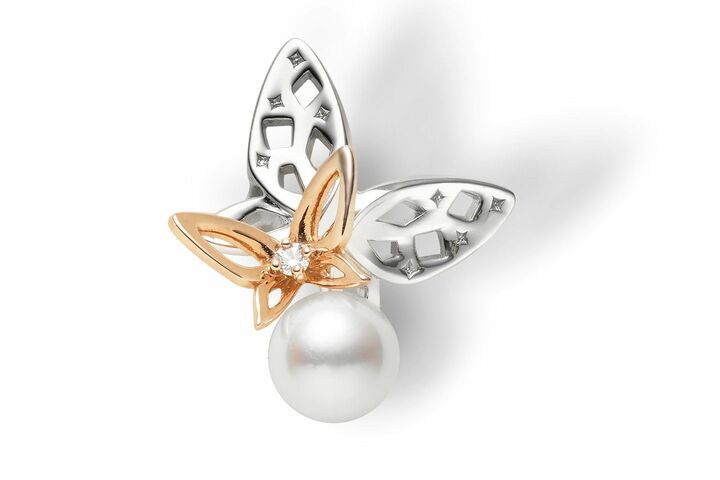 ピンブローチ[アコヤ真珠、ダイヤモンド、シルバー、ピンクゴールドK18]￥48,000（税抜）※数量限定発売