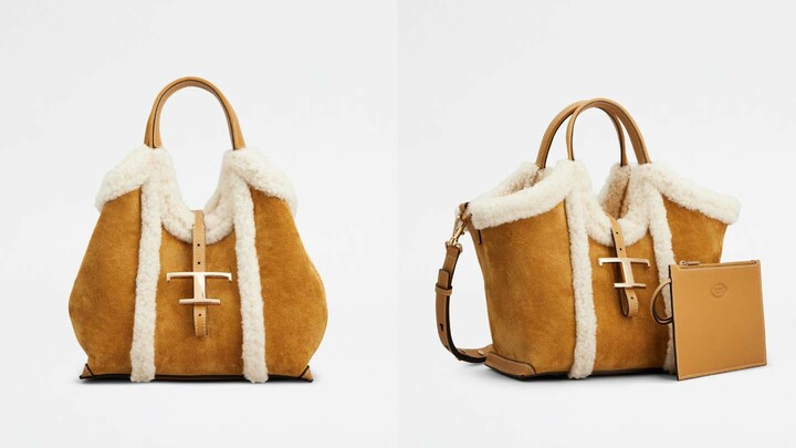 トッズ Ｔ タイムレス ショッピングバッグ ムートントリミング ミニ