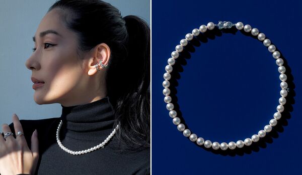 肩肘張らず、上品でいたいシーンで活躍する「ミキモト」のパールネックレス｜顔周りを明るく美しく照らして