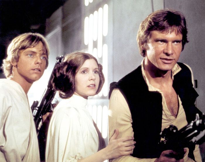 左から、マーク・ハミル、キャリー・フィッシャー、ハリソン・フォード。