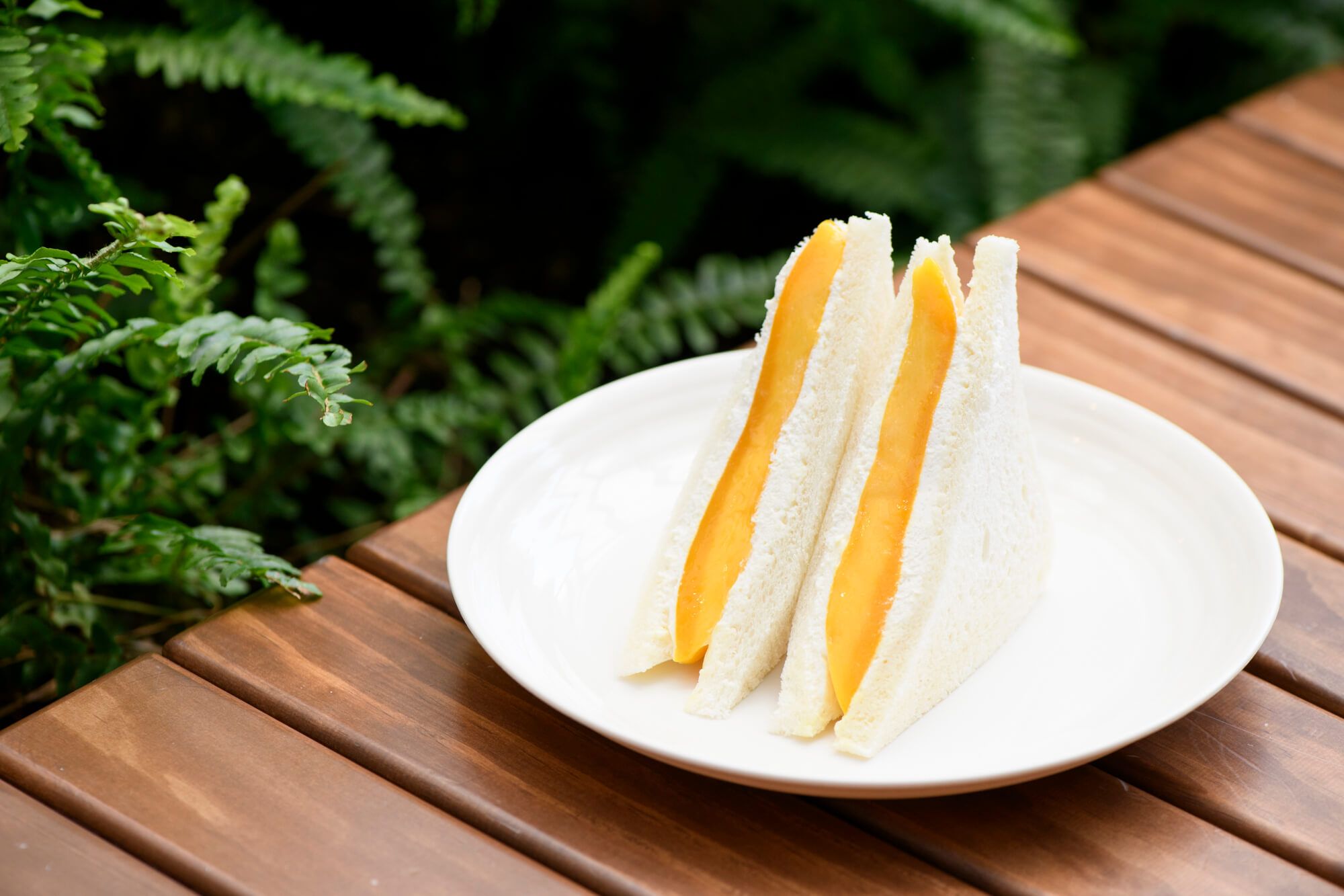 タイ産の濃厚で甘いマンゴーがやみつきになりそう。「マンゴー生クリームサンド」¥340