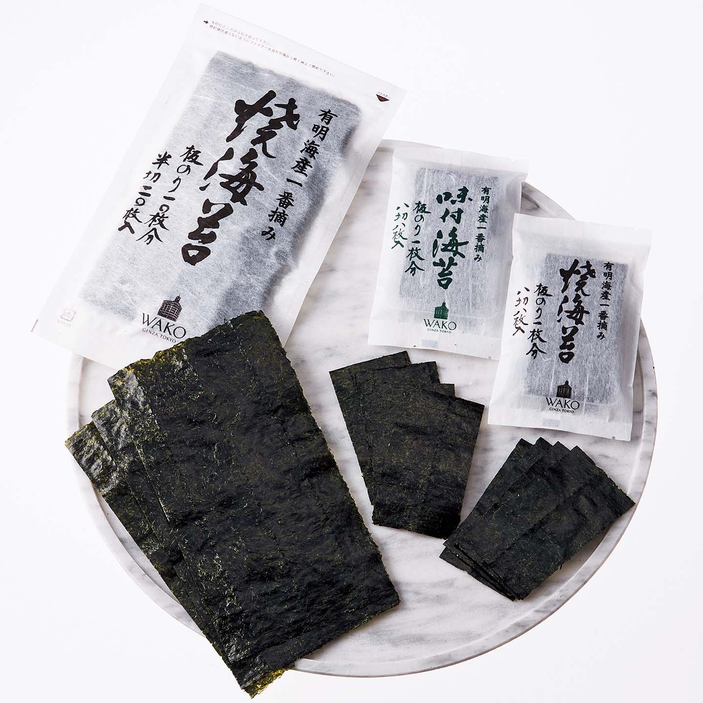 和光の焼海苔、味付海苔詰合せとコニャックケーキ ラ ネロル