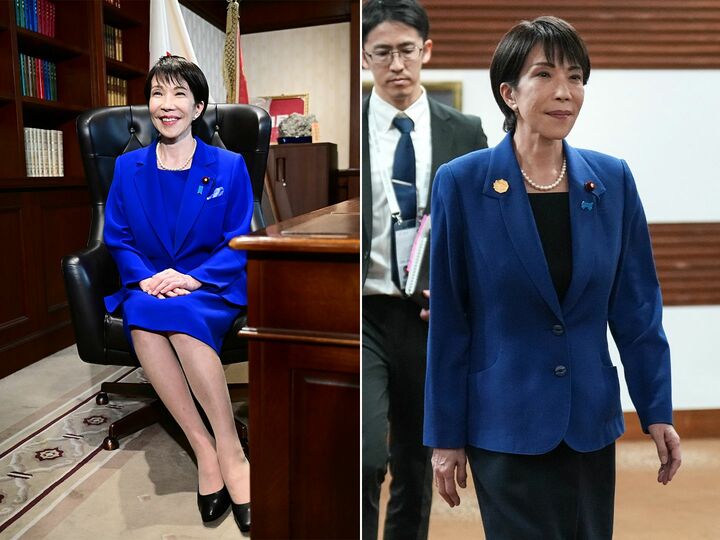 左／2025年10月4日、自民党総裁選挙後に党首室で写真撮影に応じた高市早苗氏。右／2025年10月31日、韓国・慶州で行われた第32回APEC首脳会議に合わせて、習近平中国国家主席との会談会場に向かう高市首相。