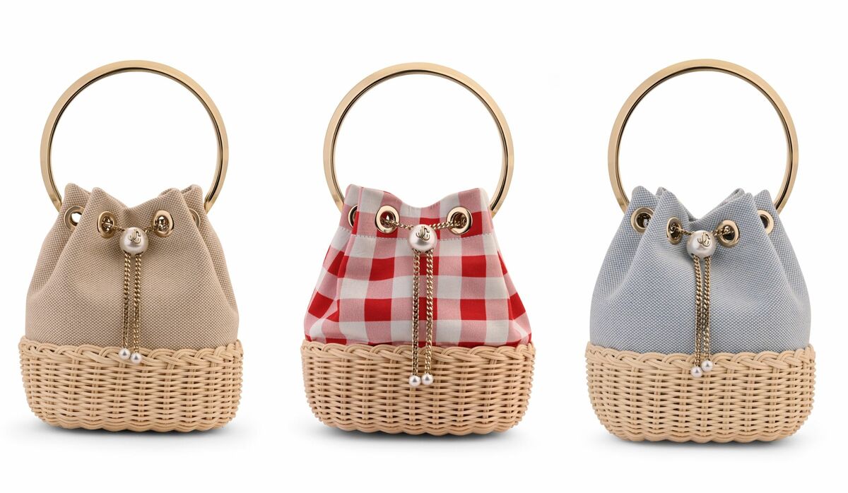 18万新品◇JIMMY CHOOジミーチュウ◇ロゴ入りレザー×ラフィアカゴ 