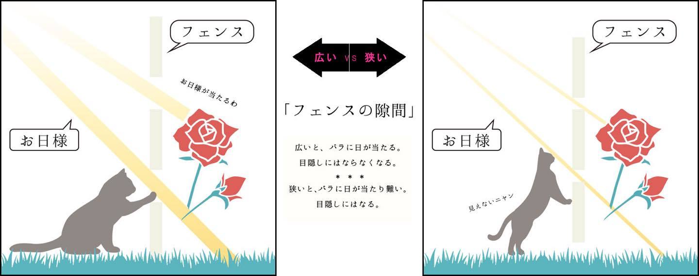 目隠しの役割も果たして欲しいけど・・・、バラにも日を当てたい