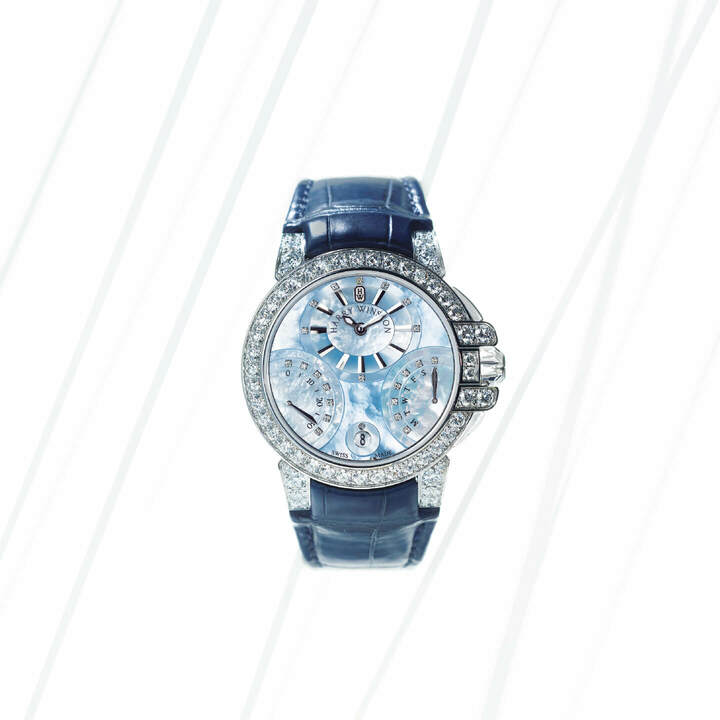 『HW オーシャン・バイレトログラード オートマティック 36㎜』￥6,400,000［ダイヤモンド×マザーオブパール×ホワイトゴールド、ケース径36㎜、機械式自動巻、アリゲーターストラップ］