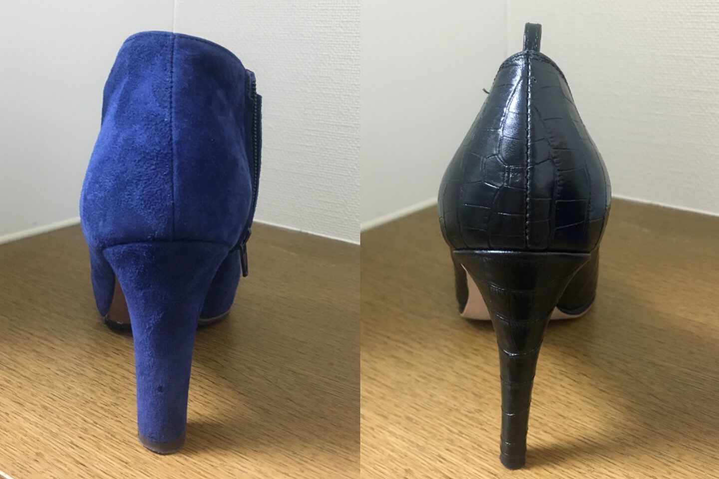 左はセンターシームが曲がっているもの、右はまっすぐなもの(筆者私物)