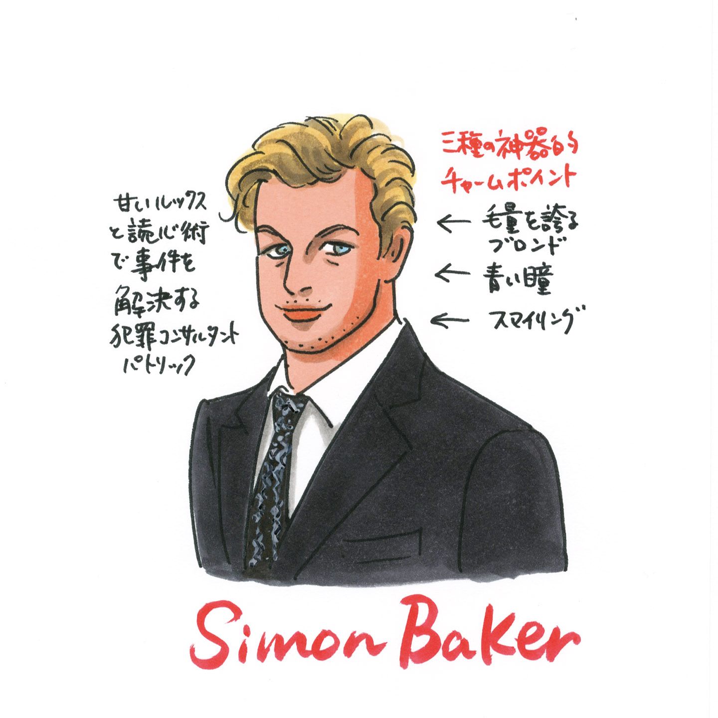 石川三千花さんによるサイモン・ベイカーのイラスト