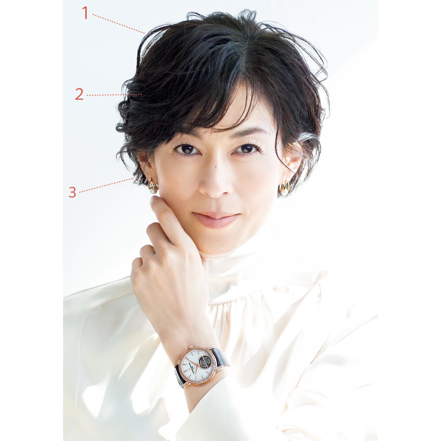 時計_1,ダイヤモンド_1,ブラウス_1,ピアス_1